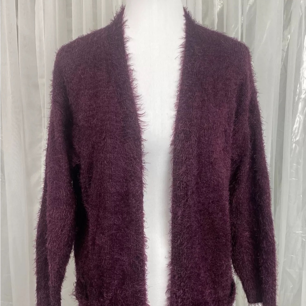 🍍 Chelsea Theodore Eyelash Knit Long Sweater Cardigan Womens Large Purple XL🍍
